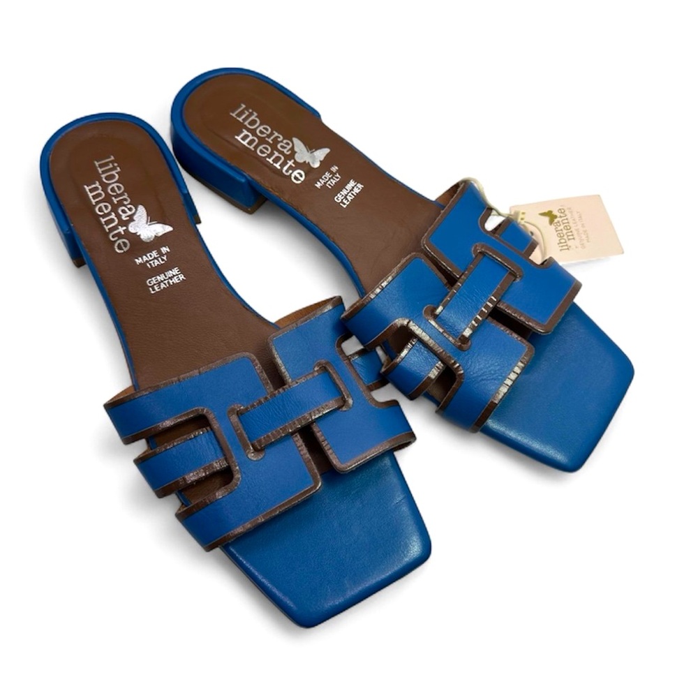 Libera Mente NEW Made in Italy Leather Blue /Brown Sandals size 42